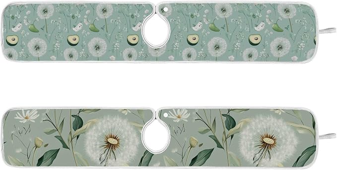 Sage Green Dandelion Mint Green Floral Avocado Sink Mat - Image 3