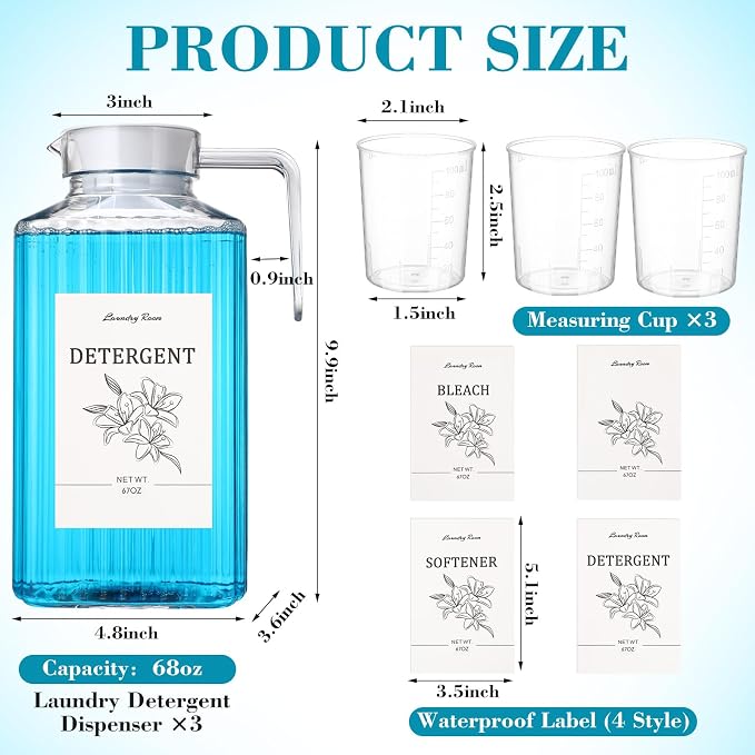 Potchen 3 Pack Laundry Detergent Dispenser Set, Fabric Softener Dispenser - Image 2