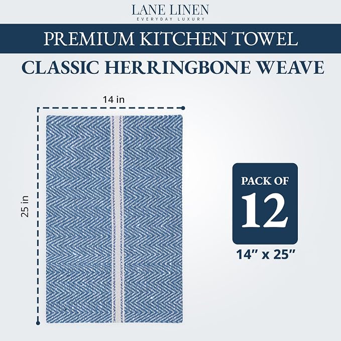LANE LINEN Absorbent Kitchen Towels 100% Cotton Lint-Free 12 Pack - Image 2