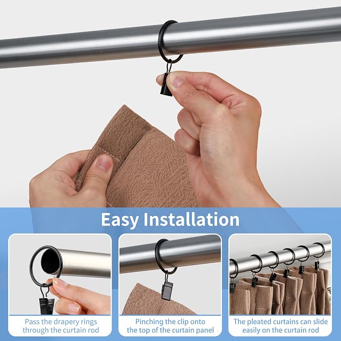 Curtain Rings with Clips, 42 Pack Metal Drapery Rings with Clips Hooks Hangers - Image 6
