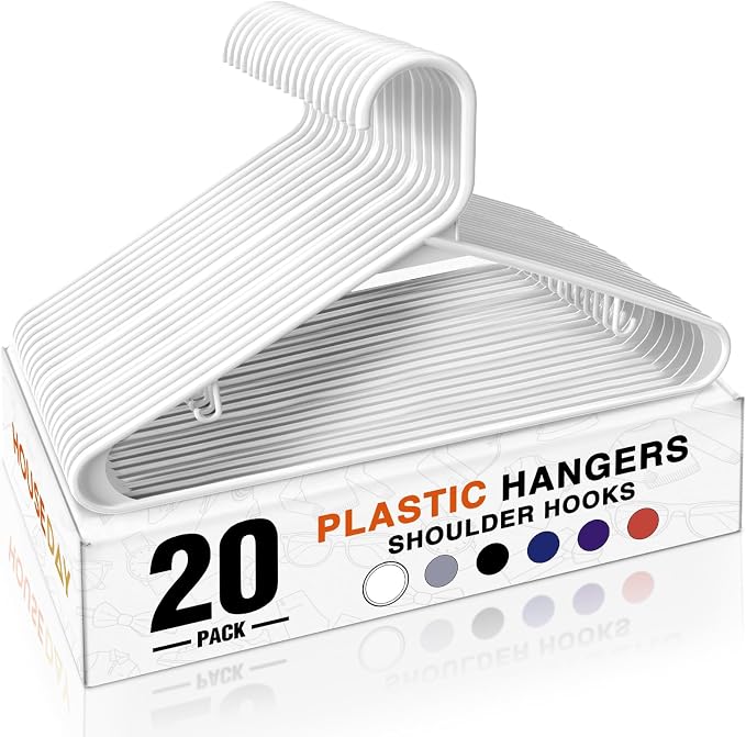 HOUSE DAY White Plastic Hangers 20 Pack, Slim Space-Saving Clothes Hangers | by HOUSEDAY