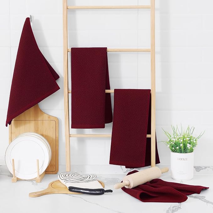 Homaxy 100% Cotton Waffle Weave Kitchen Dish Towels 8-Pack, Burgundy | 13 x 28 - Image 6