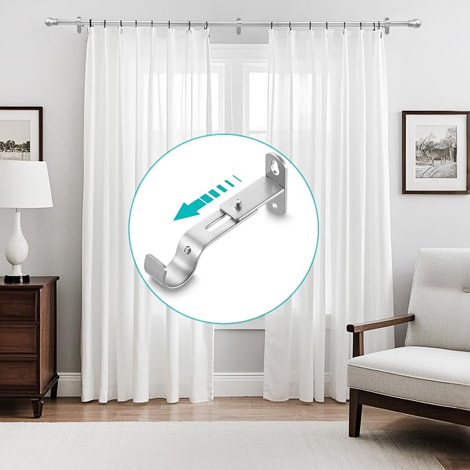 Adjustable Curtain Rod Brackets, Metal Window Drapery Rod Hanger Holders Hooks - Image 7