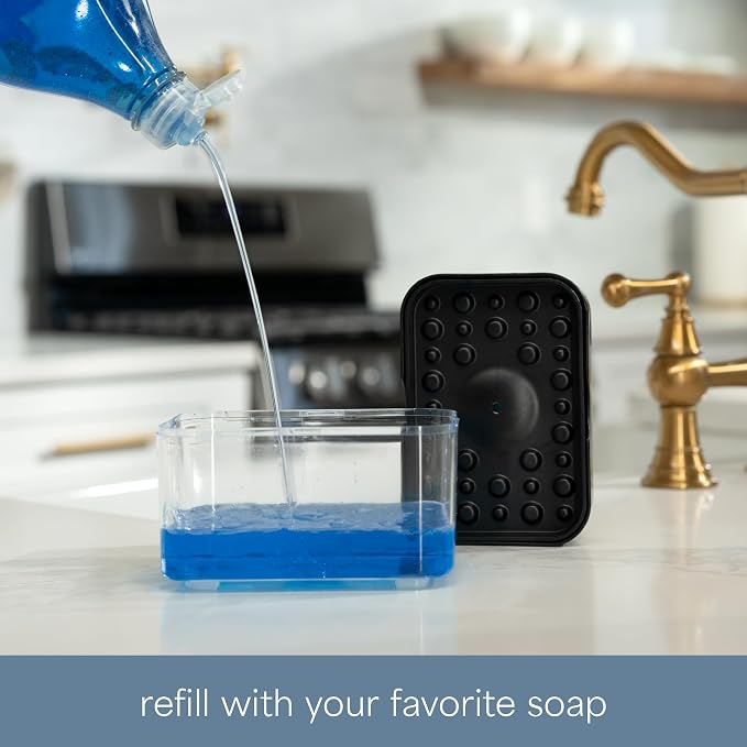 S&T INC. Dish Soap Dispenser and Sponge Holder, Matte Black | Holds 13 Fluid - Image 3