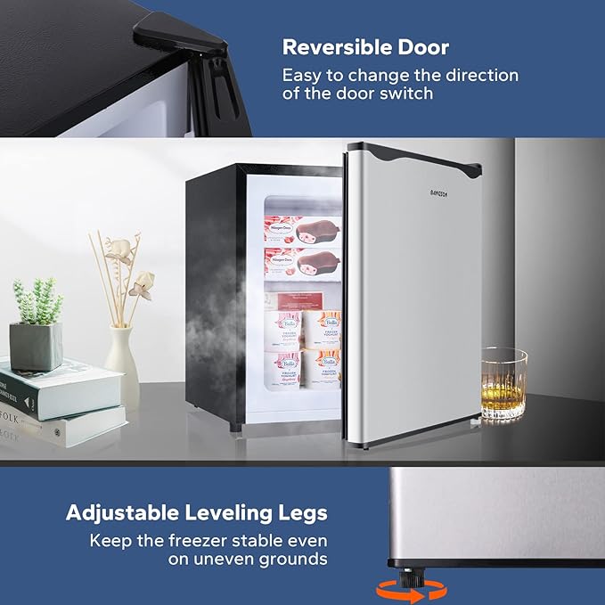 BANGSON Upright Freezer,1.1Cu.ft Mini Freezer with Removable Shelf, Single Door Compact Freezer for Home, Kitchen, Office, Apartment(Silver)