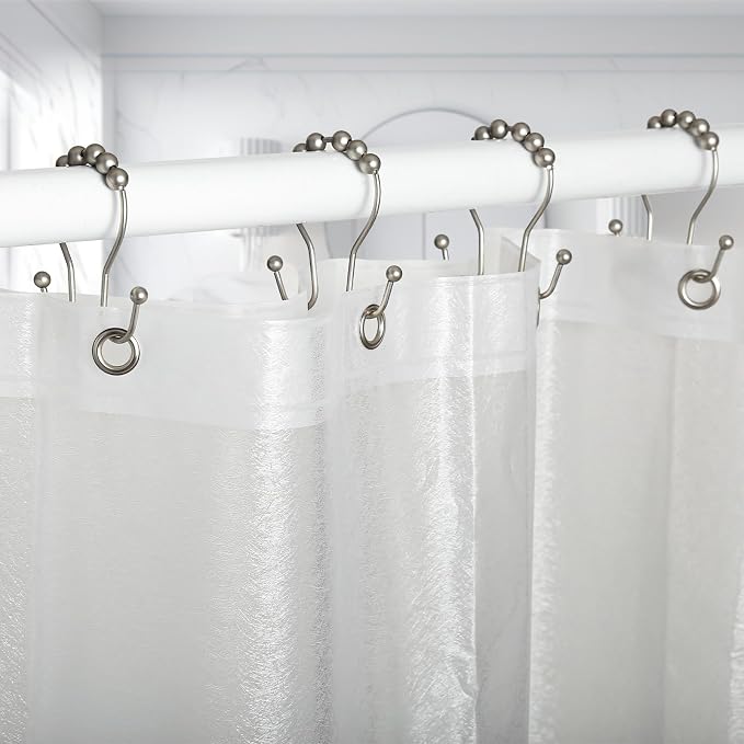Shower Curtain Hooks, Stainless Steel Shower Curtain Hangers, Double Hook - Image 3