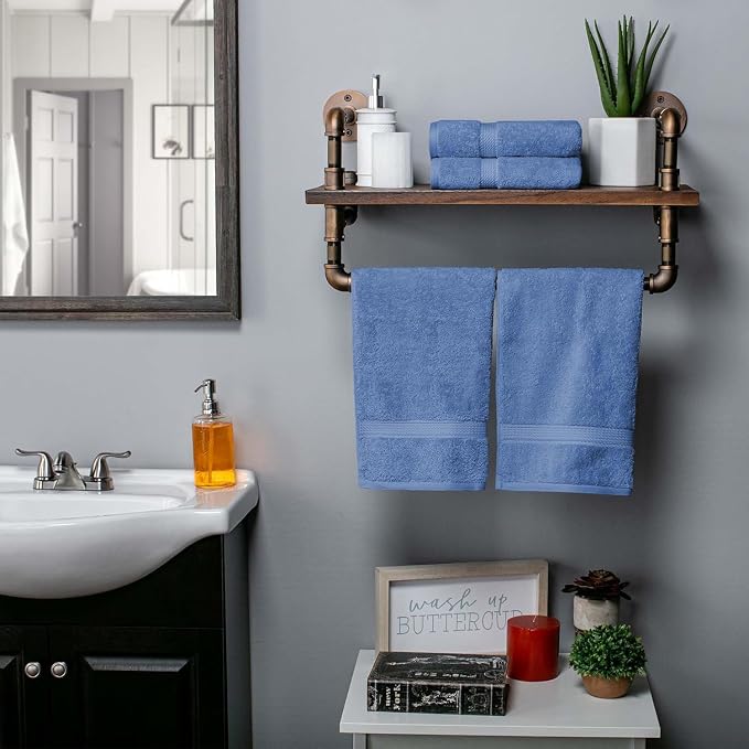 SUPERIOR Egyptian Cotton Plush & Absorbent, Hand Towel Set of 4, Denim Blue | - Image 5