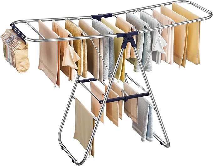 SONGMICS Clothes Drying Rack, Foldable Laundry Drying Rack, Metal Clothes Airer by Unknown