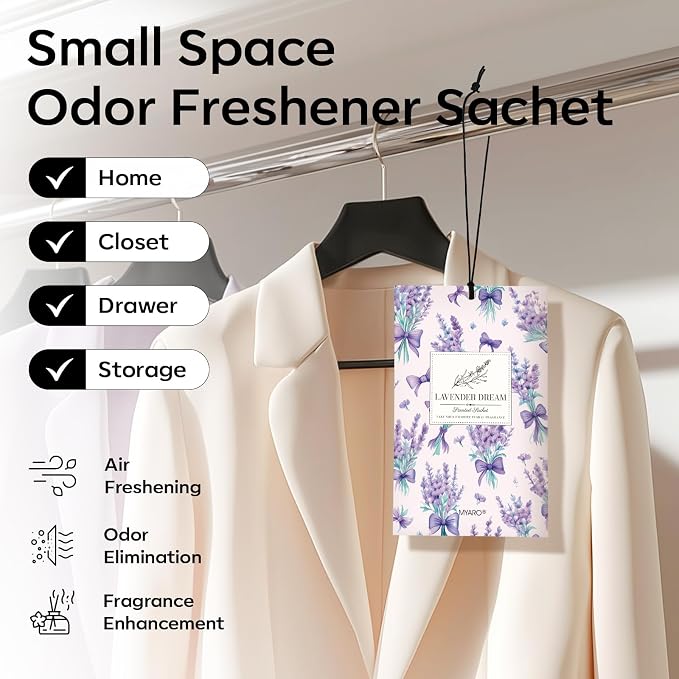 MYARO 20 Pack Lavender Scented Sachets, Closet Deodorizer Car Air Freshener - Image 2
