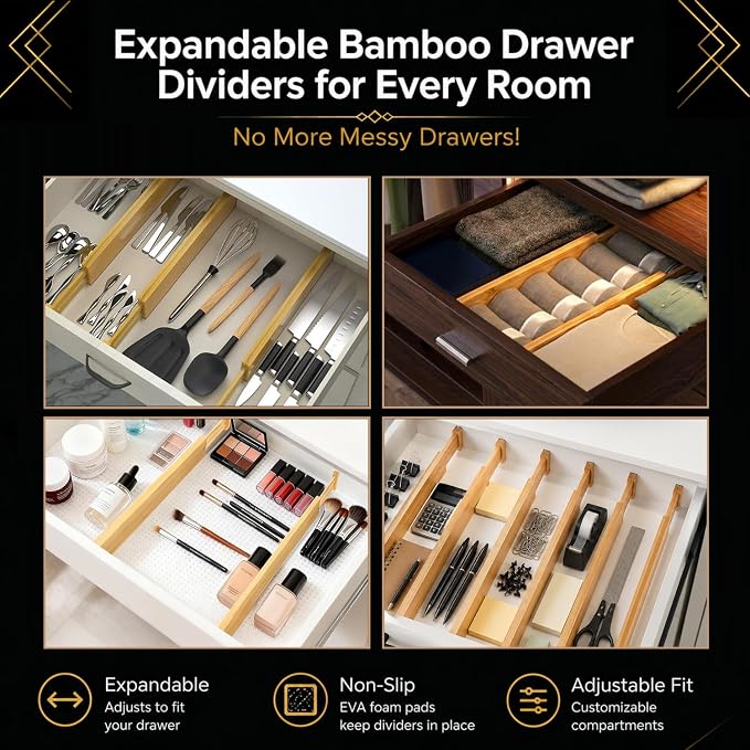 Adjustable Bamboo Drawer Dividers Expandable 8 Pack 17-22 Organizer | Kitchen - Image 5
