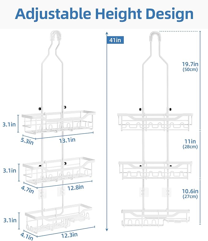Adjustable Shower Caddy Hanging, Extended Length Organizer Over Shower Head - Image 2