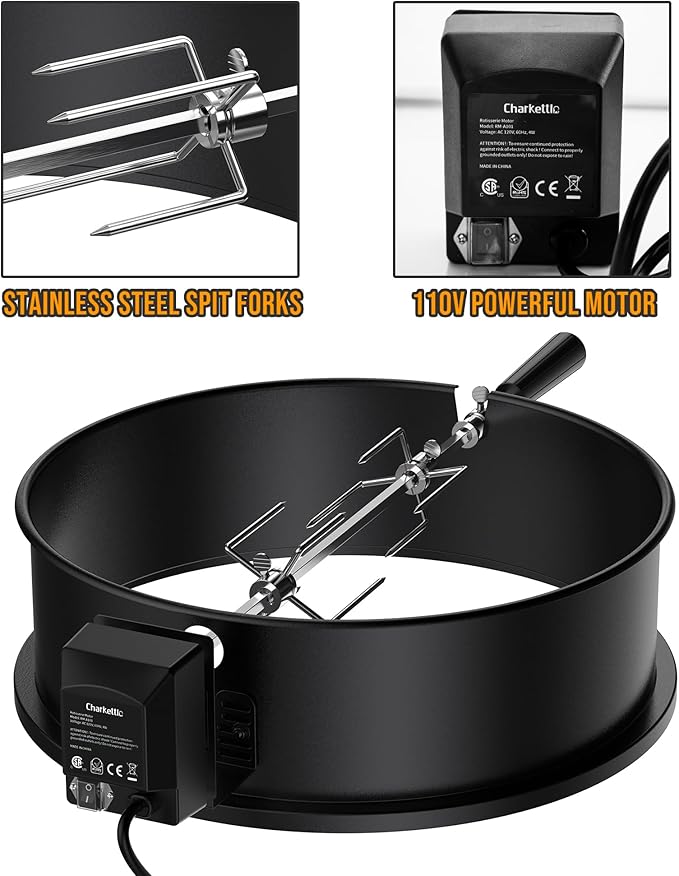 Skyflame Charkettle Rotisserie Ring Kit Compatiable with Weber 18" Charcoal Kettle Grills and Other Similar Kettle Grills, Black Coated Steel BBQ Grill Rotisserie Kit