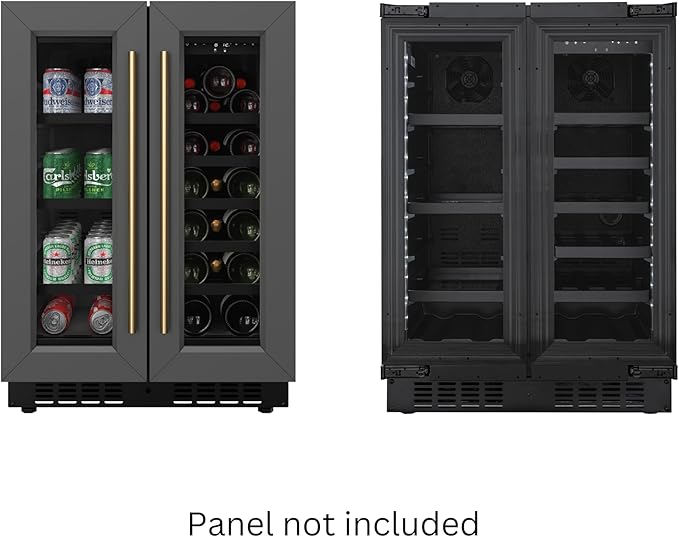 KoolMore Reserve 24 in. French Door Dual Zone Panel Ready Under-Counter Cooler with Black Shelves and 20 Bottle Capacity in the Right Zone and 2.1 Cu. Ft. on the Left in Black (KM-CWB24-BPR)