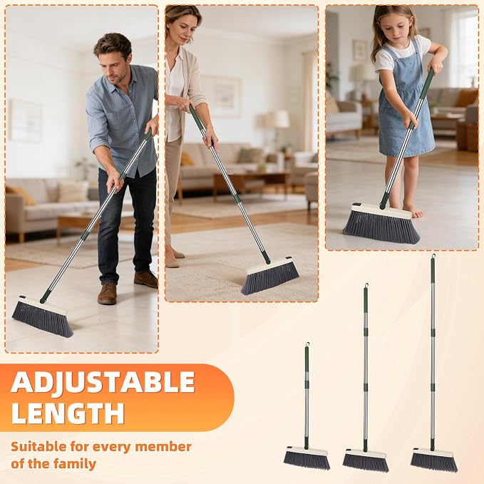 Broom with Dustpan Combo Set, Lightweight Standing Metal Dust Pan with Teeth - Image 4