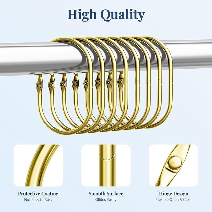Bathway Shower Curtain Rings Gold Shower Curtain Hooks Anti-Drop Shower Rings - Image 2