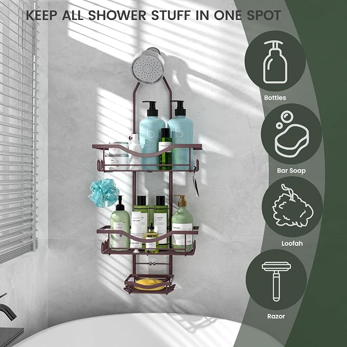REINHARDT Adjustable Shower Caddy Hanging Over Shower Head - Image 7