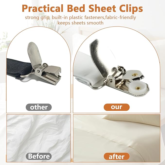 4PCS Bed Sheet Straps with Metal Clips, Adjustable Elastic Fitted Sheet Holders - Image 5