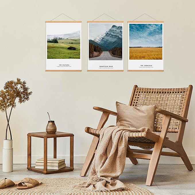 FALAMON 3 Pack Magnetic Poster Hanger Frame, 17x22 17x24 17x11 Teak Wood Magnet Poster Frame for Posters, Prints, Photos, Pictures, Maps, Scrolls, and Canvas Artwork