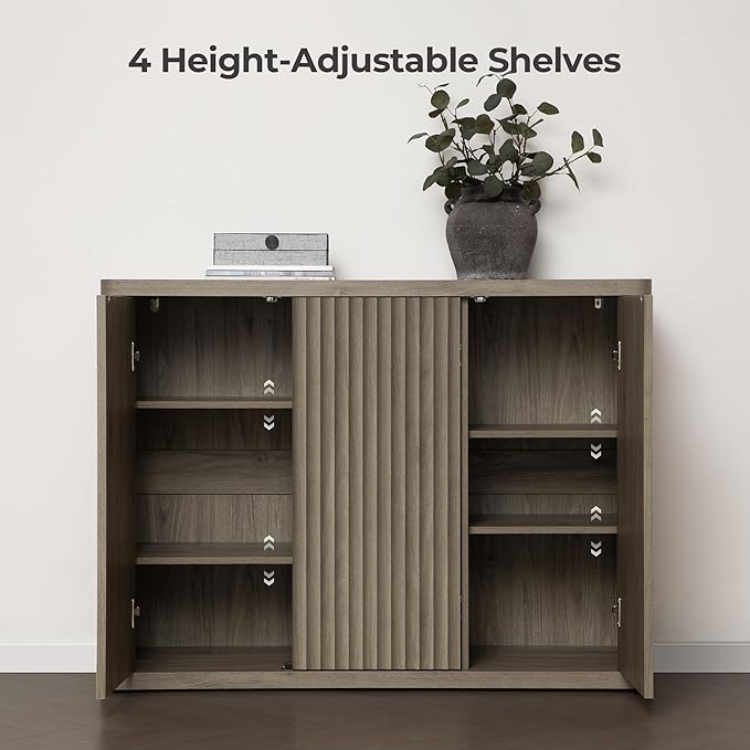 SICOTAS Buffet Cabinet with Storage Accent Sideboard with 6 Doors Modern 93.2" Credenza Fluted Buffet Table Media Console Cabinet Entryway Cabinets for Living Room Kitchen Dining Room Hallway
