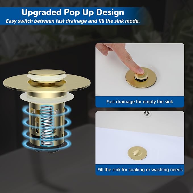 Hibbent Upgraded 3 in 1 Bathroom Sink Drain Strainer, Pop Up Stopper | - Image 6