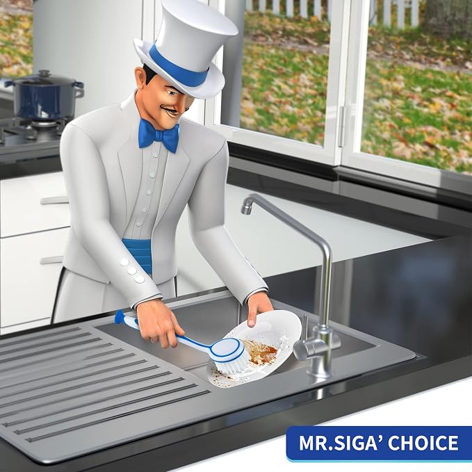 MR.SIGA Round Dish Brush with Suction Cup, kitchen sink cleaning, dish brush - Image 2