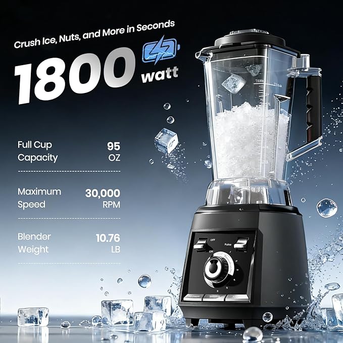 Blenders for kitchen, 1800W Smoothie Blender, Professional High Speed Countertop Blender with Stainless Steel Blades, 68-oz. Pitcher Ice Crushing & Frozen Fruit, BPA Free, Black