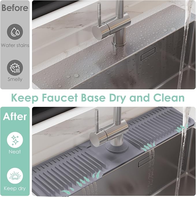 24-Inch Silicone Faucet Mat for Kitchen Sink Splash Guard, 7° Slope | 24"x5.5" - Image 3