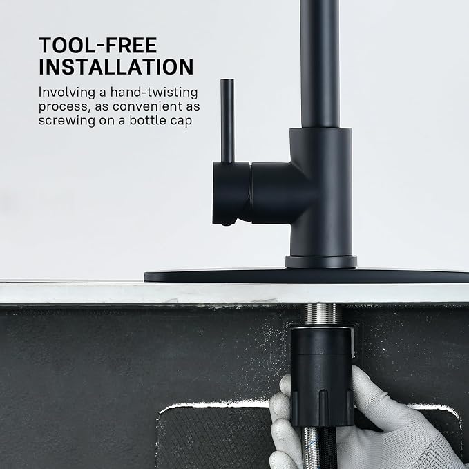 WEWE Pull-Down Kitchen Faucet, Leak-Proof, Matte Black, Single Handle | - Image 8