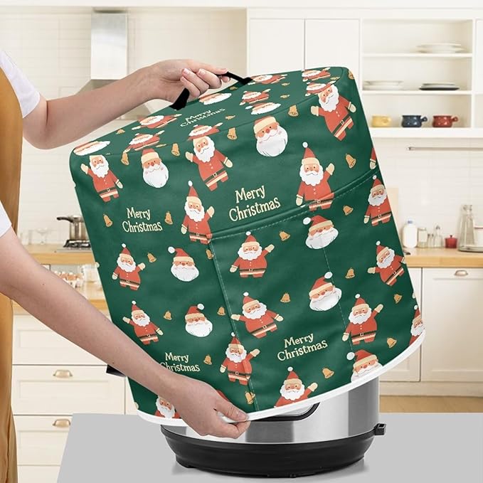 Pressure Cooker Cover for Women,Santa Claus Insulated Rice Cooker Cover with Easy to Clean Lining Stain Resistant Dust Cover with Pockets for Instant Pot 8 Quart Appliance Cover