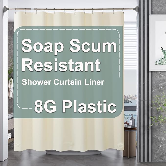 AmazerBath Beige Shower Curtain Liner Plastic, 8G PEVA Shower Liner Cream by AmazerBath