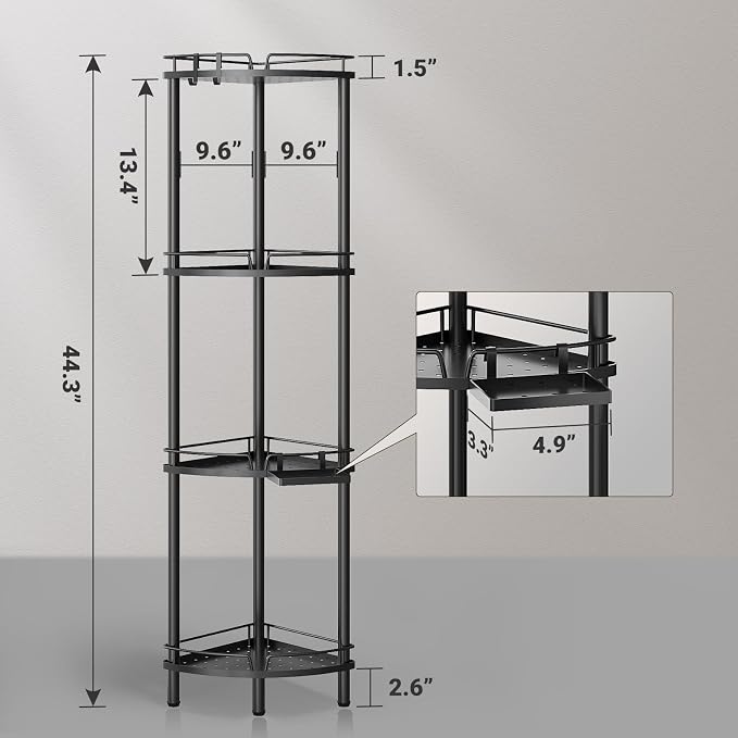 ELYKEN Corner Shower Caddy Standing, 4 Tier Metal Shower Organizer - Image 2