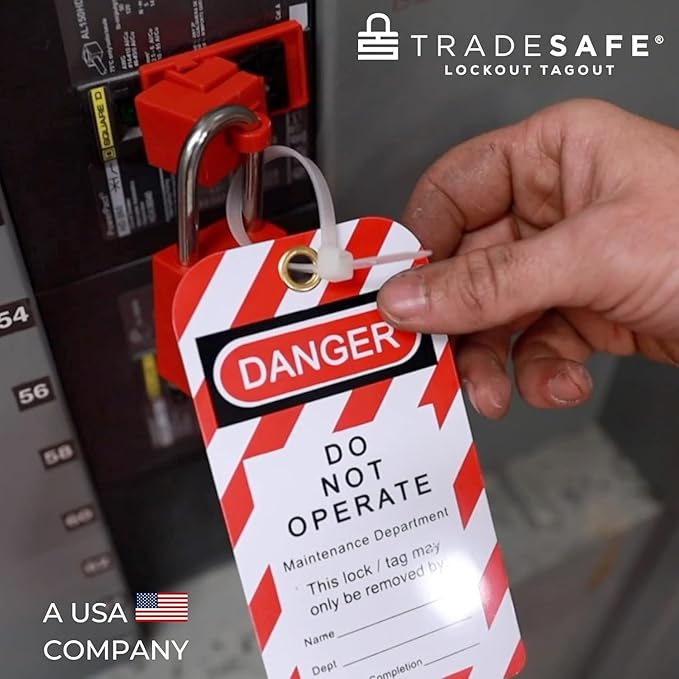 TRADESAFE Lockout Tagout Tags - 10 Danger Do Not Operate Tags with 10 Zip Ties, Premium 32 mil Vinyl, OSHA Compliant Loto Tags for Lock Out Tag Out, Out of Service, Electrical Equipment Repair