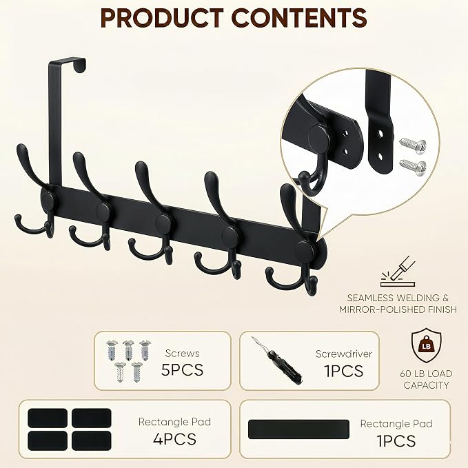 Over The Door Hooks, Coat Rack for Hanging Clothes Hat Towel … - Image 3