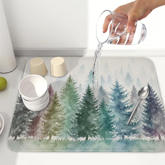 Giwawa Pine Tree Dish Drying Mat Natural Forest Fog Microfiber Dishes Pad 16x18 - Image 6
