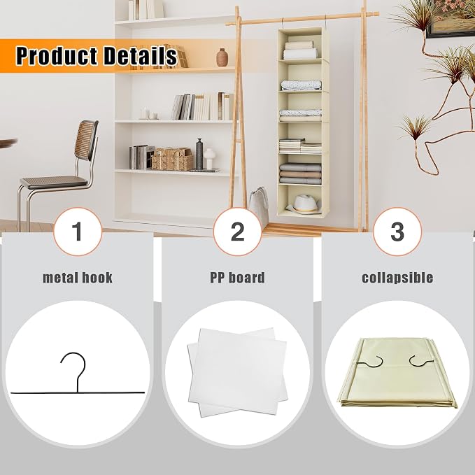 Hanging Closet Organizer 6-Shelf, Oxford Fabric Wardrobe Storage, shoes & - Image 6
