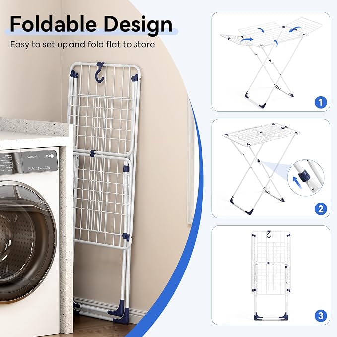 Clothes Drying Rack with 4-Gullwing, 55.12"*37.8"*17.52" | Foldable - Image 4