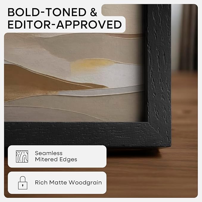 Homeforia 14x17 Picture Frame Black Wood, High End Oak 14x17 Frames with Mat 11x14 Photo, 14 x 17 Wooden Poster Frame Matted to 11 by 14 Print, 17x14 Hanging Frames, Tempered Glass, Wall Kit, Set of 1