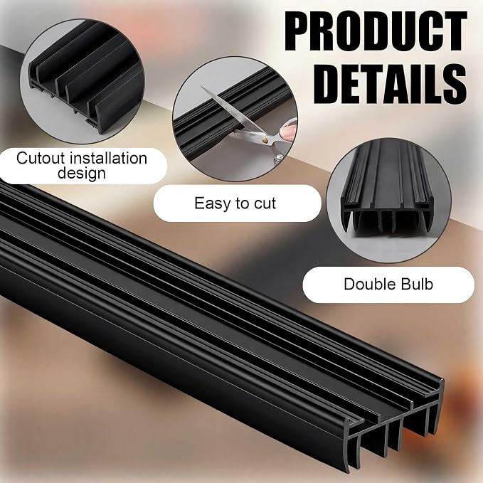 Pushglossy 2 Pcs 36" Kerf Door Sweep Slide on Black | 1-3/4" Wide Vinyl Seal - Image 3