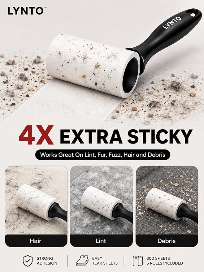 Lint Roller 300-Sheets Extra Sticky Pet Hair Rolls, Powerful Portable Hair - Image 2