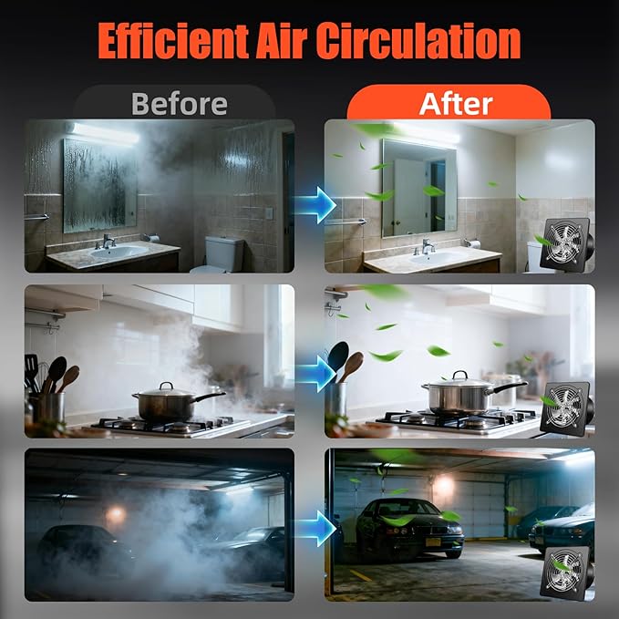 8 Inch Exhaust Fan with Speed Controller, 700CFM Wall Mount Exhaust Fan for Kitchen, Metal Ventilation Extractor Fan with Damper for Bathroom, Garage, Attic, Shop, Pet Room, Smoking Room, Basement