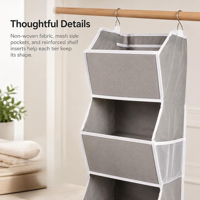 4-Shelf Hanging Closet Organizer and Storage, Fabric Storage Bins Bedroom - Image 5