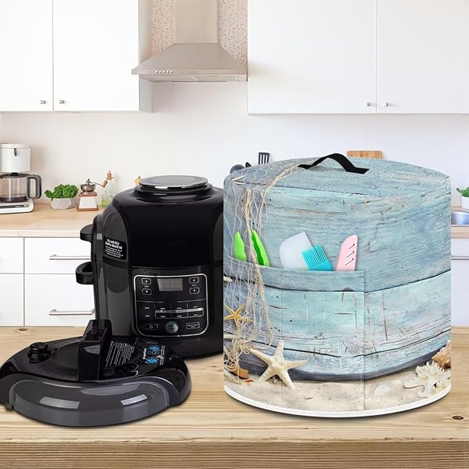 Pressure Cooker Dust-Proof Kitchen Appliance Air Fryer Cover for 6 Quart with Handle and Pockets Keep Kitchen Appliance Clean Coastal Decor, Starfish Blue Wood Grain