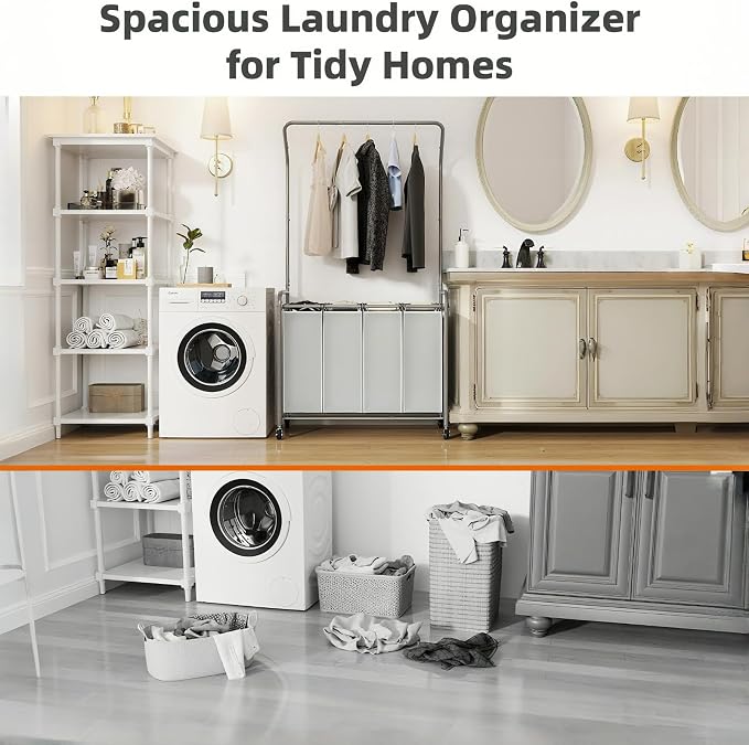 ROMOON Laundry Hamper Sorter Cart, 4 Section Organizer - Image 8