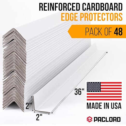 36" x 2" x 2" Reinforced Cardboard Edge Protectors, White (Pack of 48) – 0.12" Thick Medium-Duty Cardboard Corner Protectors for Shipping – American Quality V-Board Pallet Edge Protectors