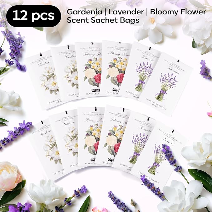 MYARO 12 Pack Assorted Garden Scented Sachets, Closet Deodorizer Freshener - Image 2