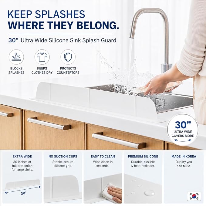 30 inch Premium Kitchen Sink Silicone Water Splash Guard Size Upgrade 30" and - Image 4