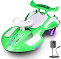 12V Electric Wiggle Car With Pedal, Ride On Car Toy For Kids From Ages 3 And Up, Birthday Gifts for Boys and Girls, Anti-Rollover, Flashing Wheels, Bluetooth, 140Lbs, Tailpipes jet effect(Green+White)