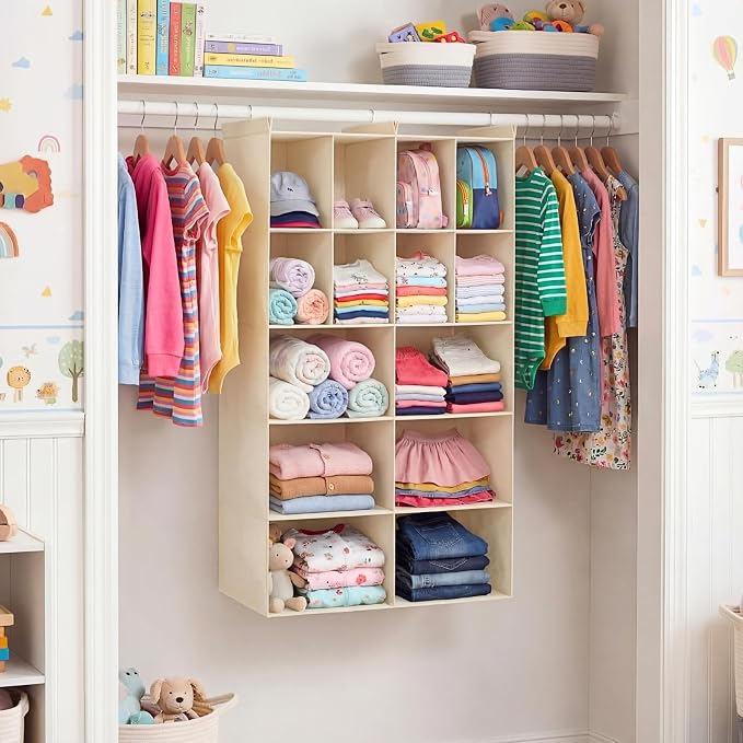 5 Tier Hanging Closet Organizer, 14 Compartments Dual Row Storage, 3 Sturdy - Image 2