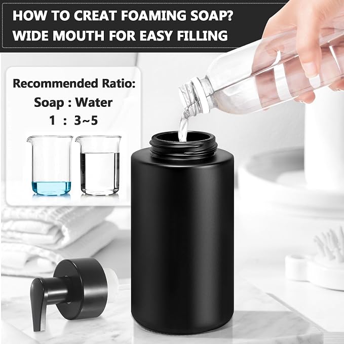 RYTOXILO Matte Black Foaming Hand Soap Dispenser, 10 oz/300ml Glass Foam - Image 6