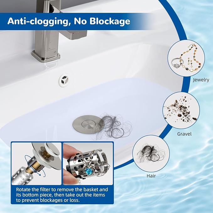 Hibbent 2 PCS Upgraded 3 in 1 Bathroom Sink Drain Strainer, Pop Up Stopper | - Image 2